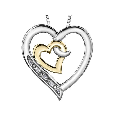 Sterling Silver and 10kt Yellow Gold Heart Diamond Pendant