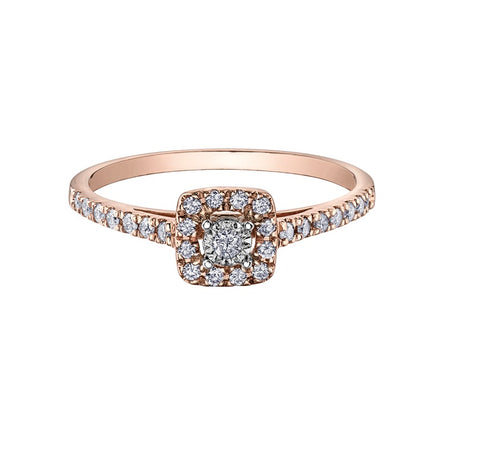 10kt Rose Gold Square Halo Diamond Ring
