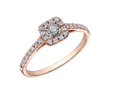 10kt Rose Gold Square Halo Diamond Ring