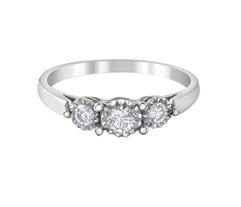 10kt White Three Across Diamond Ring