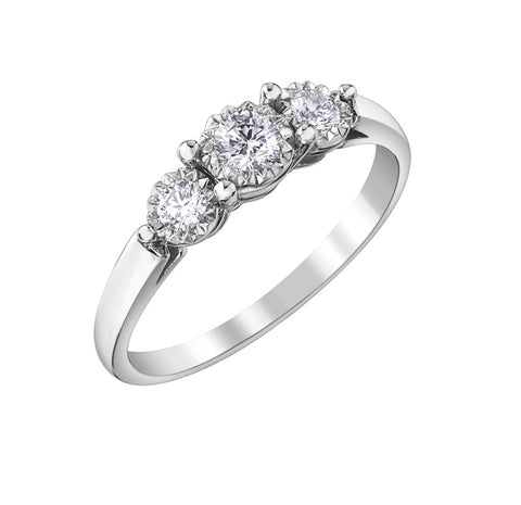 10kt White Three Across Diamond Ring