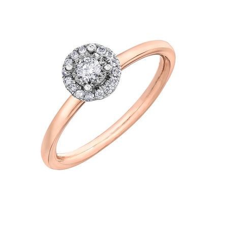 10kt Rose Gold 0.18cttw Halo Diamond Engagement  Ring
