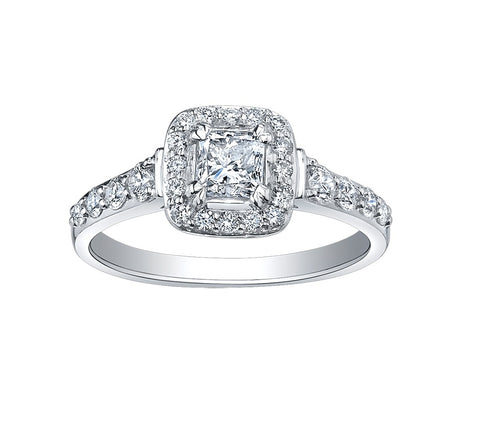 18kt White Gold 0.50cttw Princess Cut Canadian Diamond Center Halo Engagement Ring