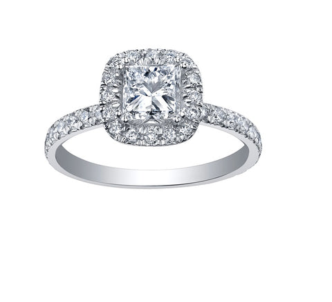 18kt White Gold 0.85cttw Princess Cut Canadian Diamond Center Halo Engagement Ring