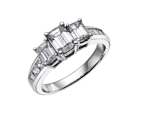 18kt White Gold Three Across 1.50cttw Emerald Diamond Ring