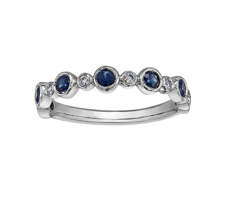 10kt White Gold Blue Sapphire and Diamond Stackable Ring