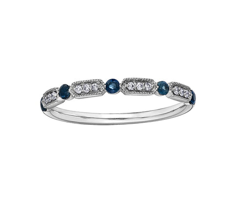 10kt White Gold Sapphire and Diamond Stackable Ring