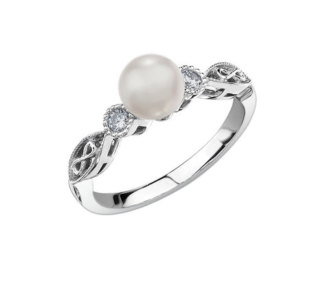 10kt White Gold Pearl and Diamond Infinity Ring