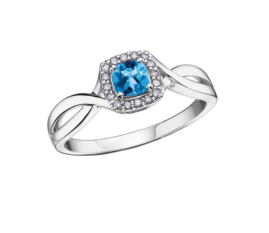Independent Jewellers 10kt White Gold Square Halo Blue Topaz Ring