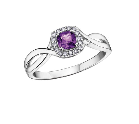10kt White Gold Amethyst And Diamond Ring
