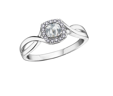 10kt White Gold White Zircon And Diamond Ring