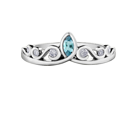 10kt White Gold Aquamarine and Diamond Stackable Ring