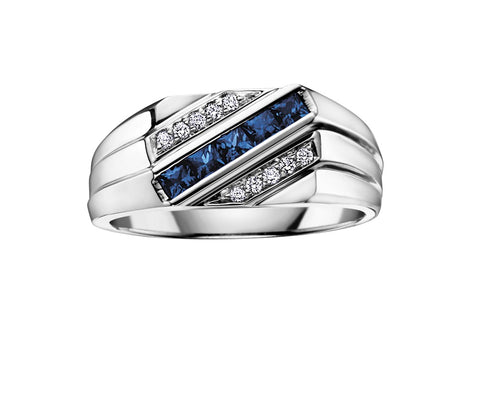 10kt White Gold 0.10cttw Diamond and Blue Sapphire Ring