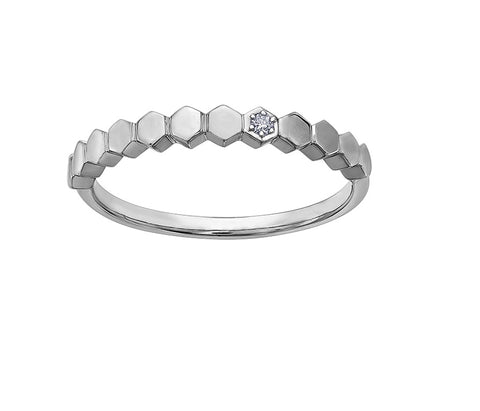 10kt White Gold Diamond Honeycomb Stackable Ring