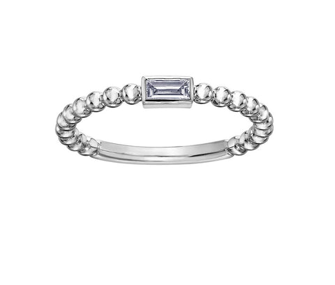 10kt White Gold Delicate Bezel Baguette Diamond Stackable Ring