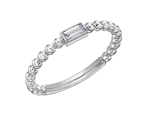 10kt White Gold Delicate Bezel Baguette Diamond Stackable Ring