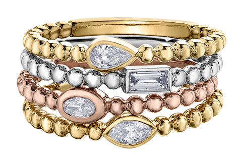 10kt White Gold Delicate Bezel Baguette Diamond Stackable Ring