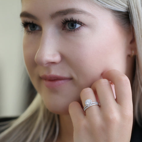 14kt Yellow Gold Halo Engagement Ring and Wedding Band