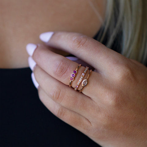 10kt Rose Gold Pink Sapphire and Diamond Stackable Ring