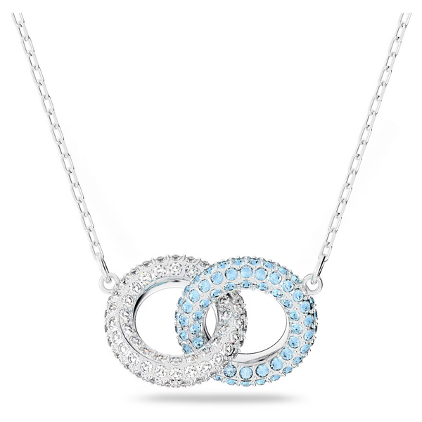 Stone Necklace Pave Intertwined Circles Blue Rhodium Plated Independent Jewellers