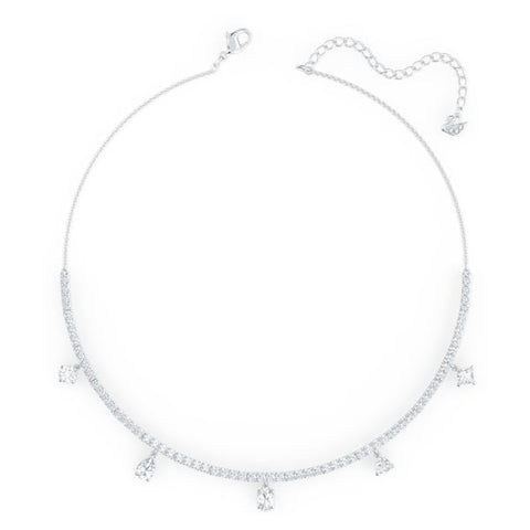 Tennis Deluxe choker Precision cut crystals, White, Rhodium plated