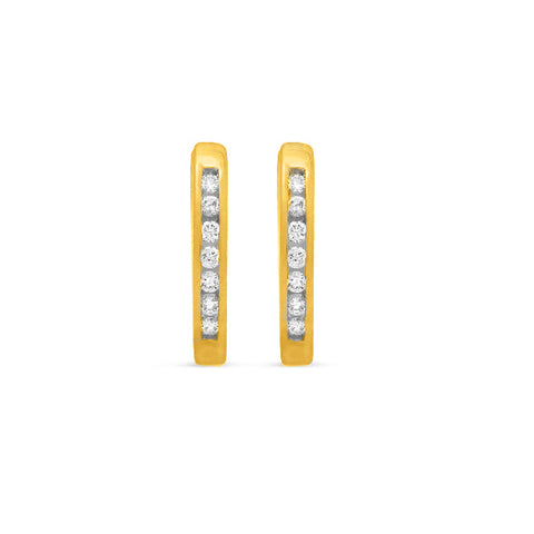 10kt Yellow Gold 0.10cttw Diamond Mini Channel Set Huggie Earrings