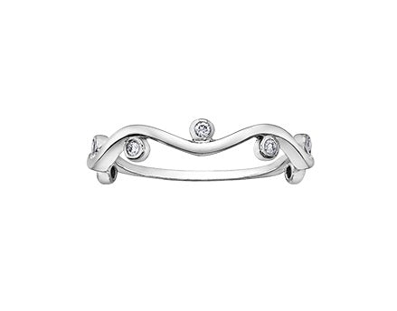 10kt White Gold Waved Band With Diamond Accents